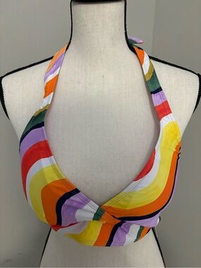 Anne Cole Multicolor Striped Halter Crop Top-Size Large